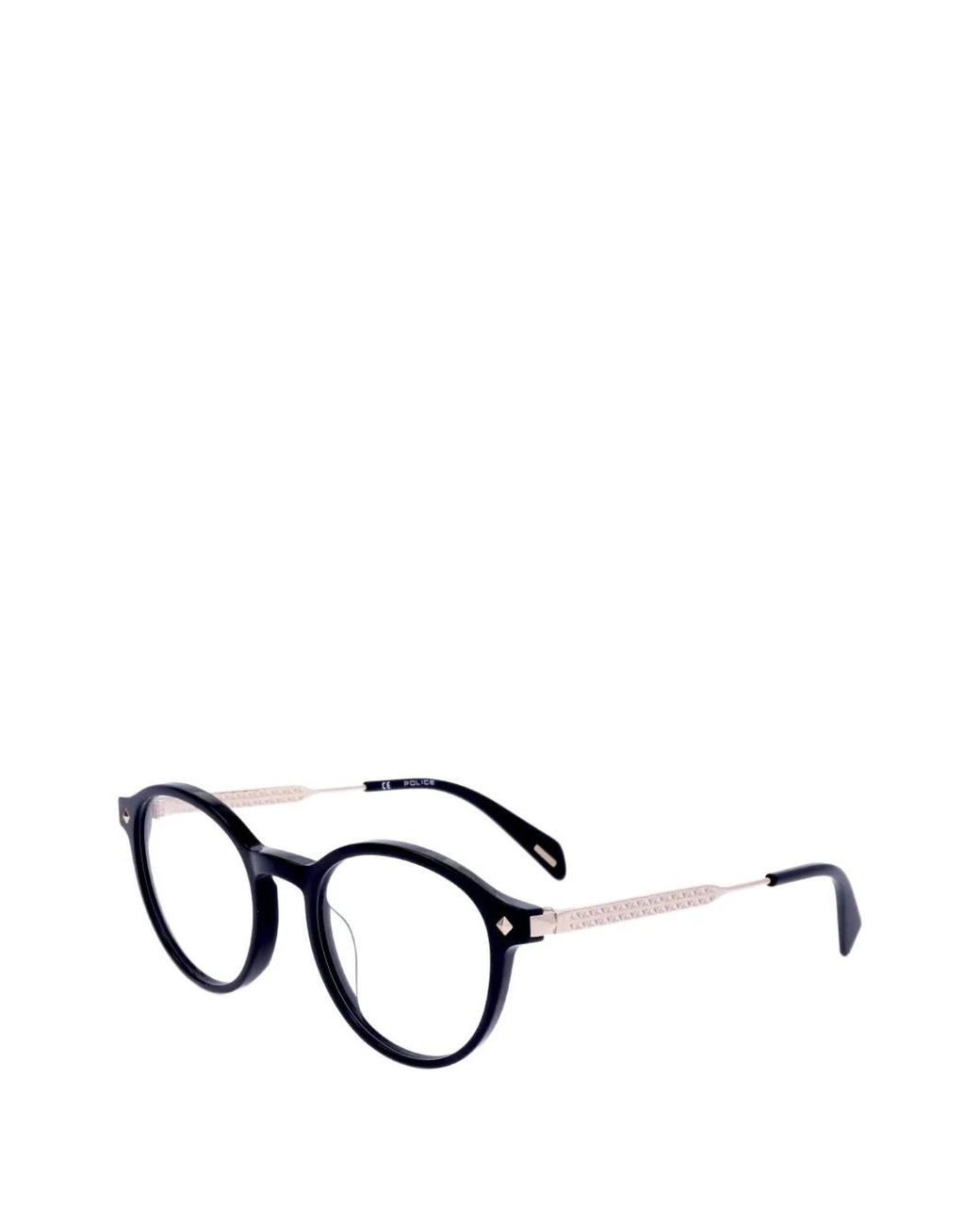 Police Black Engraved Round-Frame Glasses