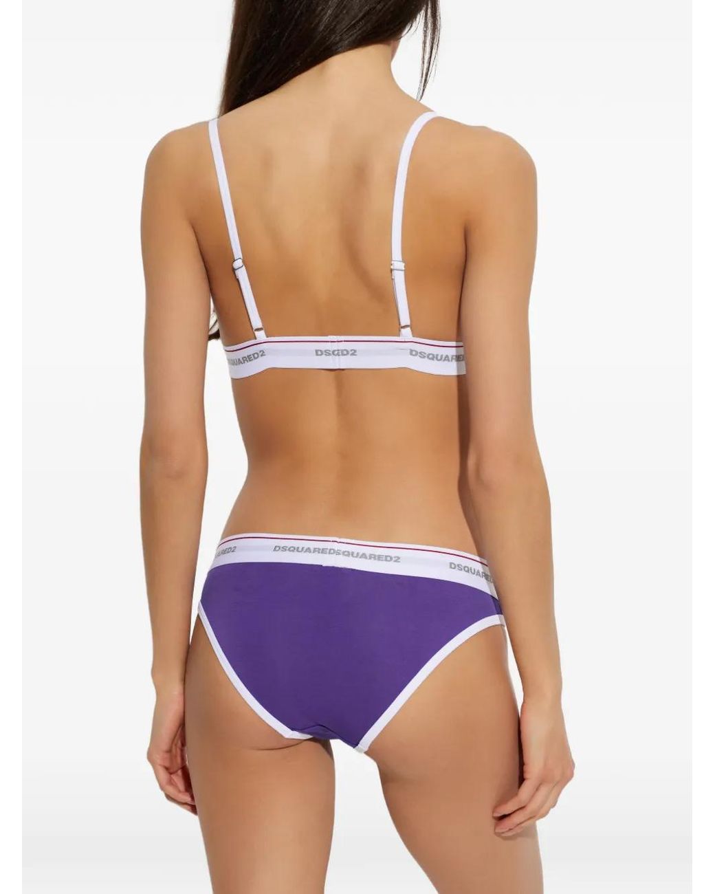 DSquared² Purple Logo-Tape Triangle Bra