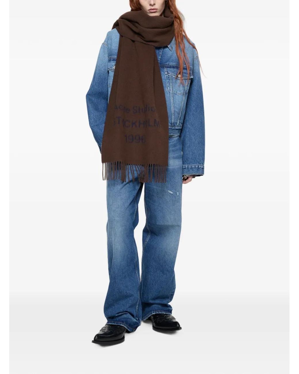 Acne Brown Écharpe En Laine À Logo