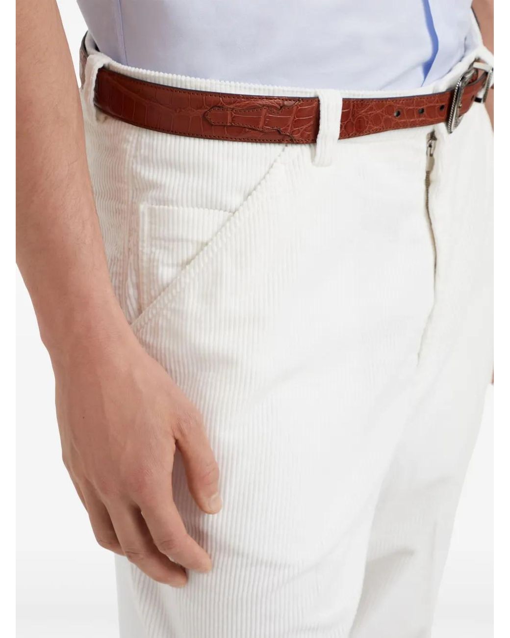 Brunello Cucinelli White Corduroy Velvet Trousers for men