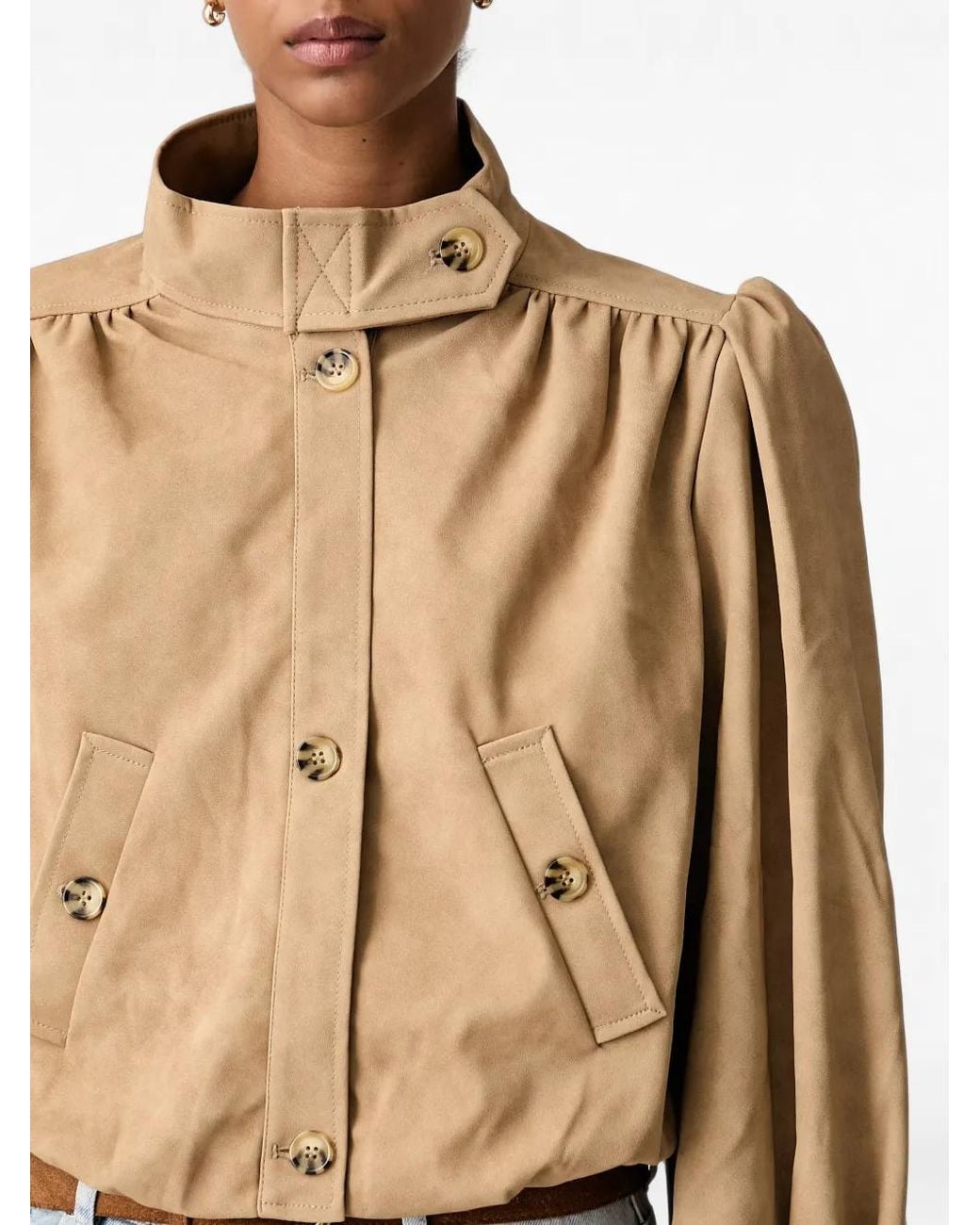 Bardot Blue Puff-Sleeve Button-Up Jacket