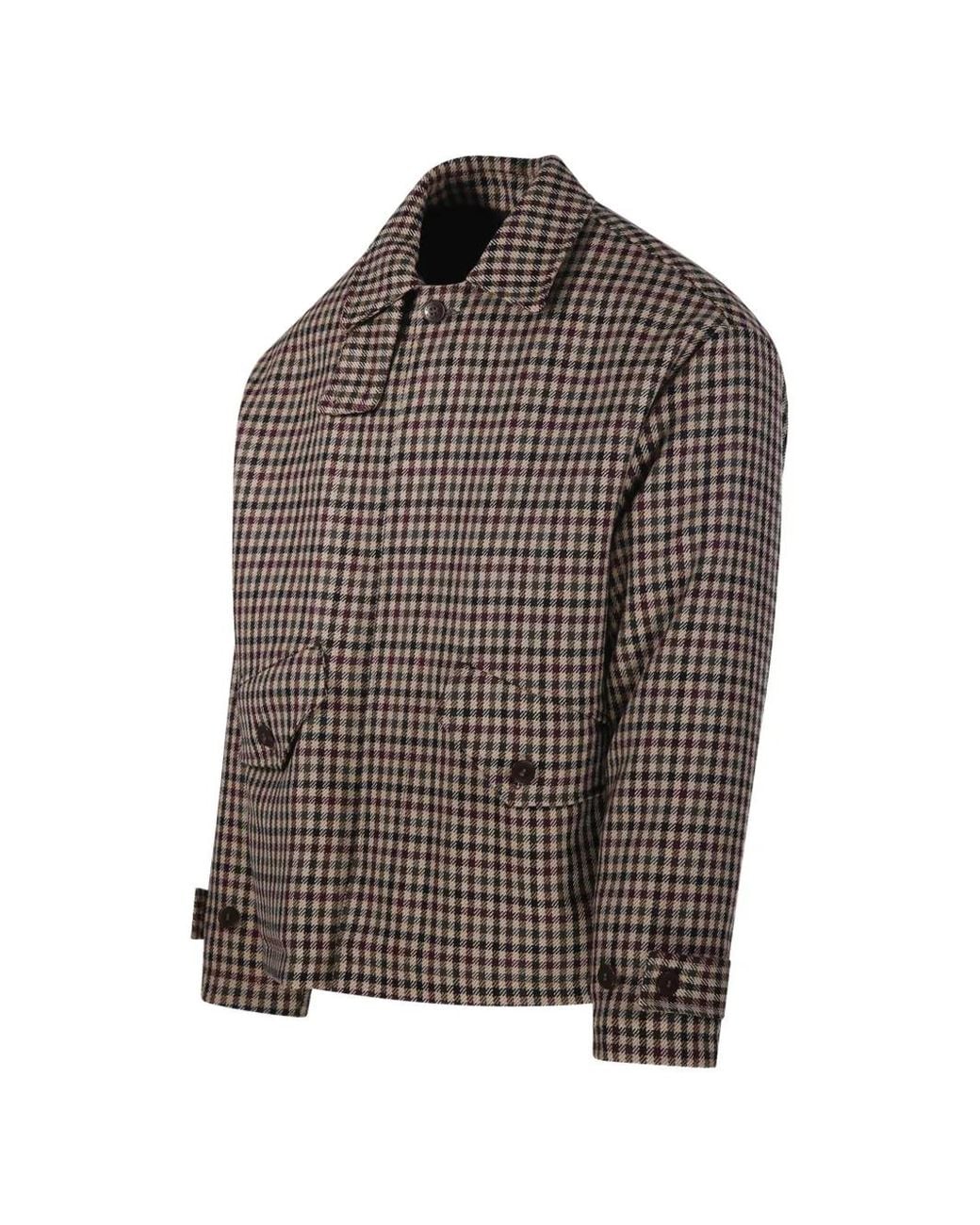 Costumein Brown Check-Pattern Button-Fastening Jacket for men