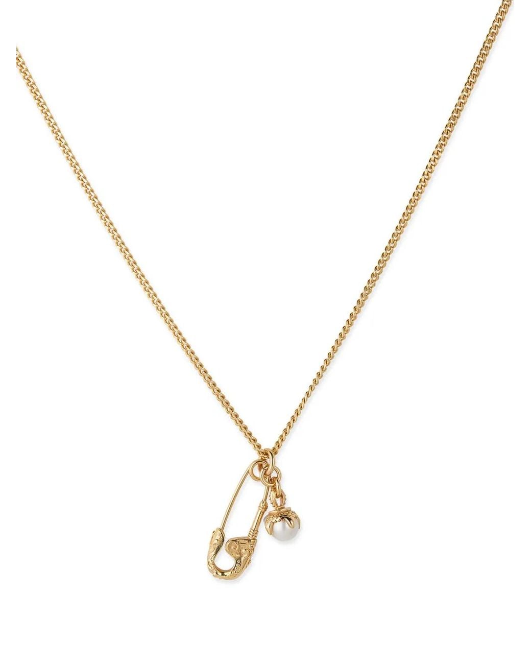 Emanuele Bicocchi Metallic Safety Pin Pearl-Pendant Necklace