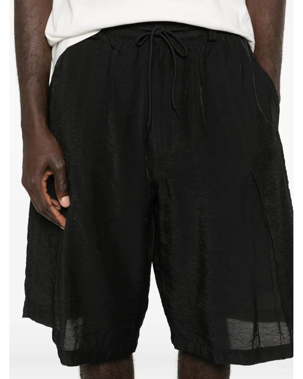 Y-3 Black Drawstring Pleated Shorts for men