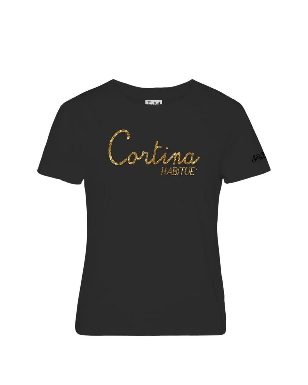 Mc2 Saint Barth Black Glitter-Effect Logo-Print T-Shirt