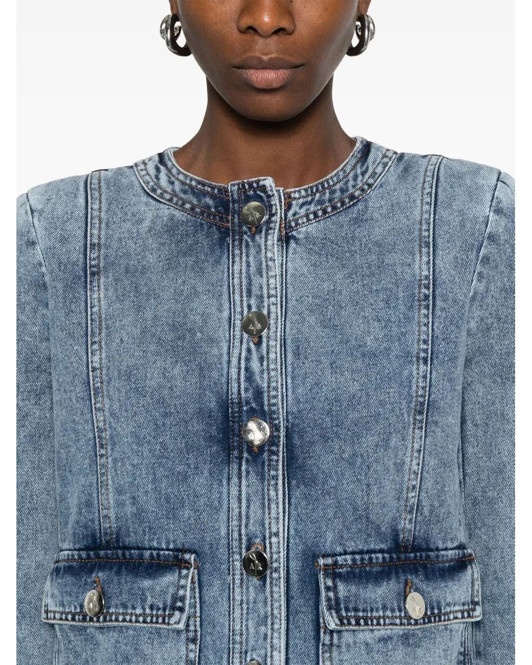 Ana Radu Blue Wide-Shoulder Jacket With Button Closure