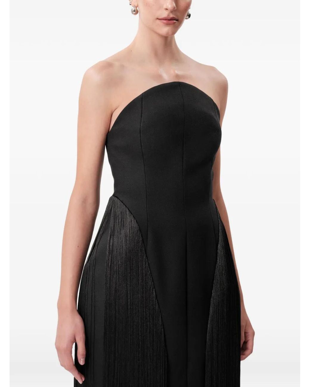 Concepto Black Drama Fringed Strapless Gown