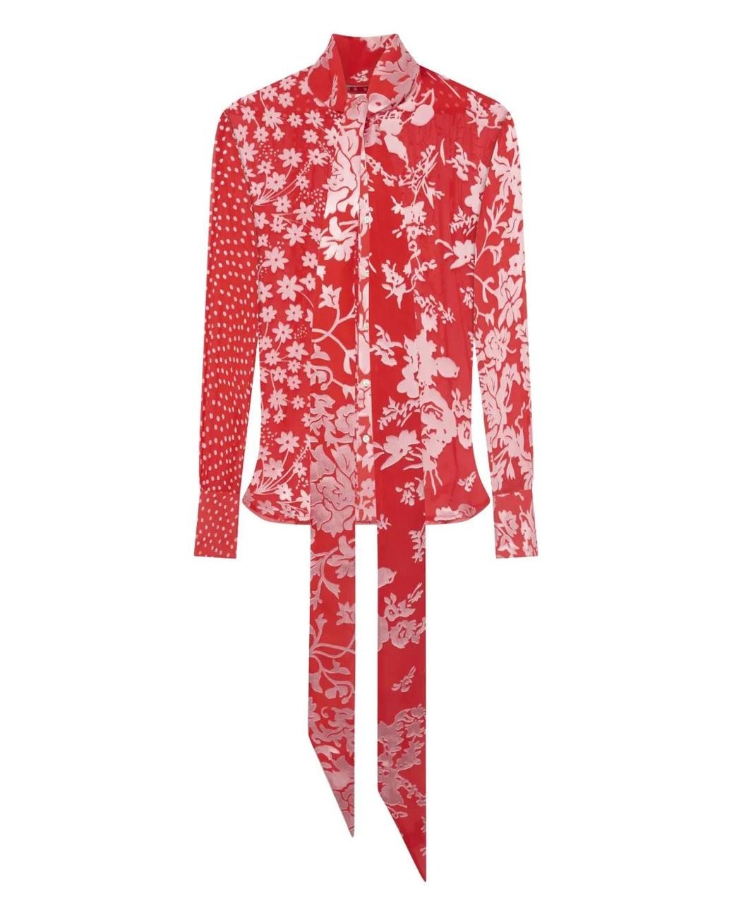 MARINE SERRE Red Floral-Print Tie-Neck Blouse
