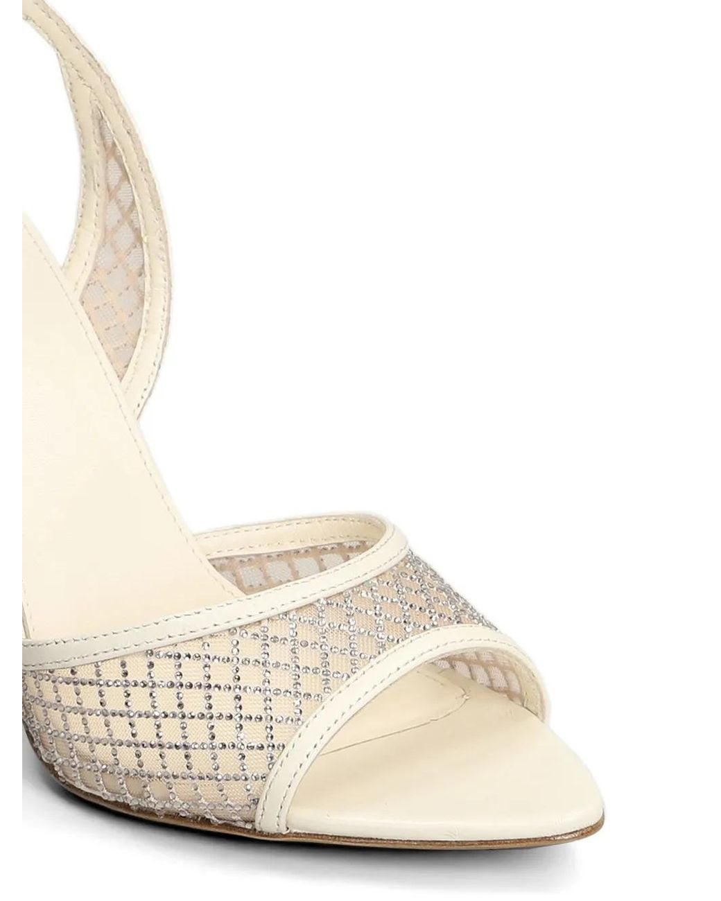 Lola Cruz White Crystal-Embellished Mesh Sandals