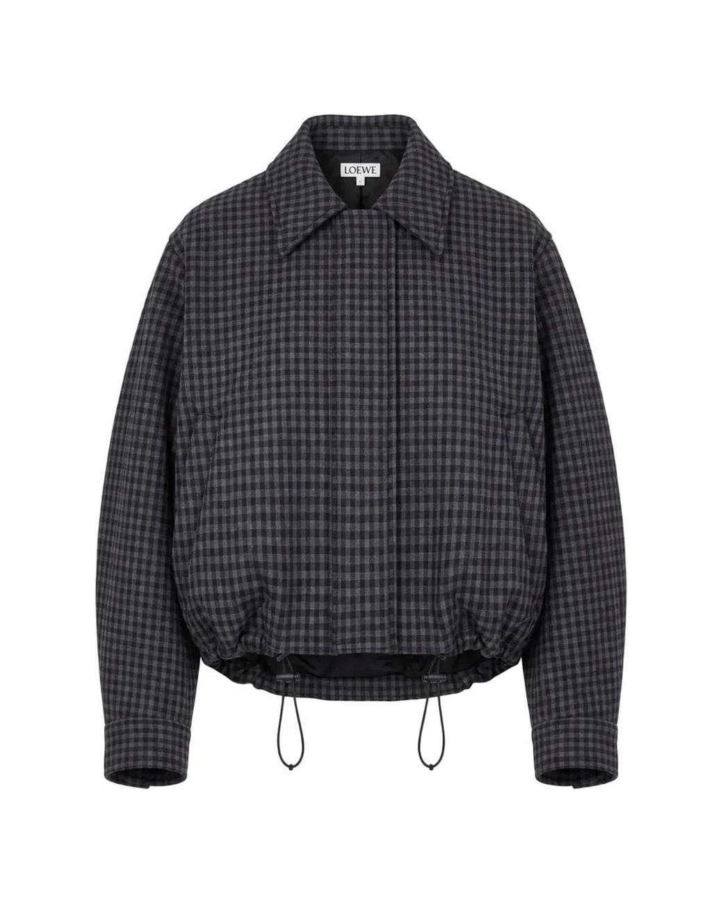 Loewe Blue Gingham-Check Leather-Patch Jacket