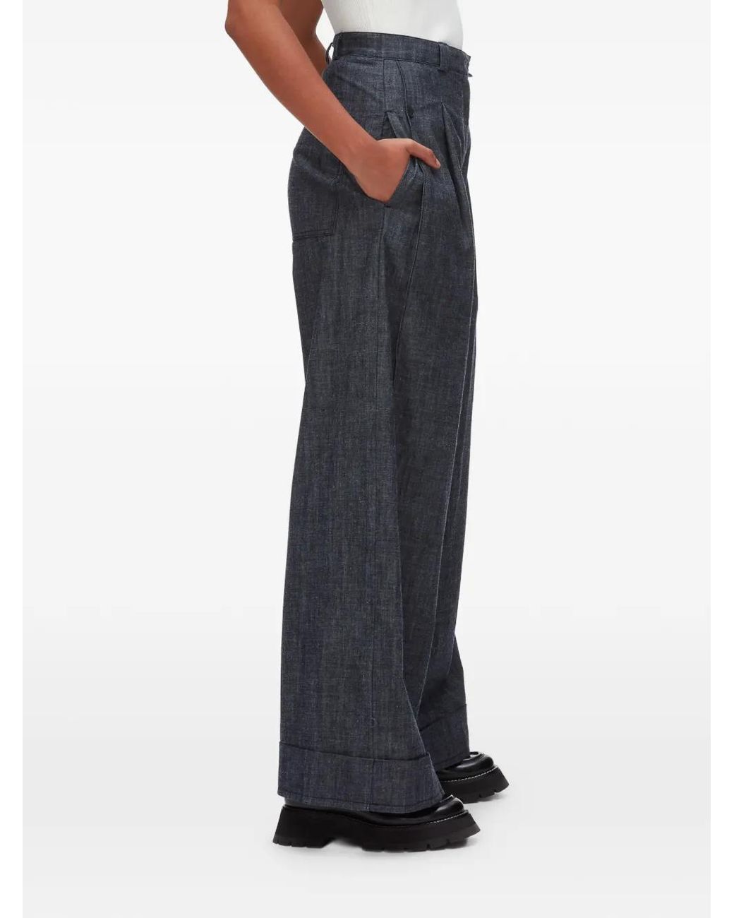 3.1 Phillip Lim Black Double-Pleat Wide-Leg Trousers