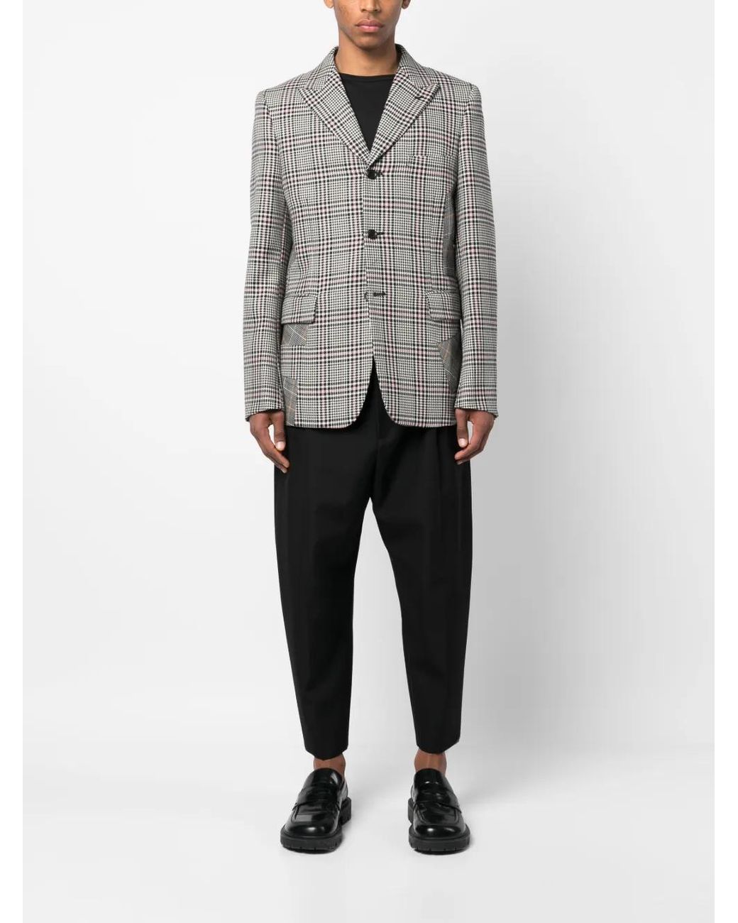 Comme des Garçons Gray Patchwork Detailing Checked Blazer for men