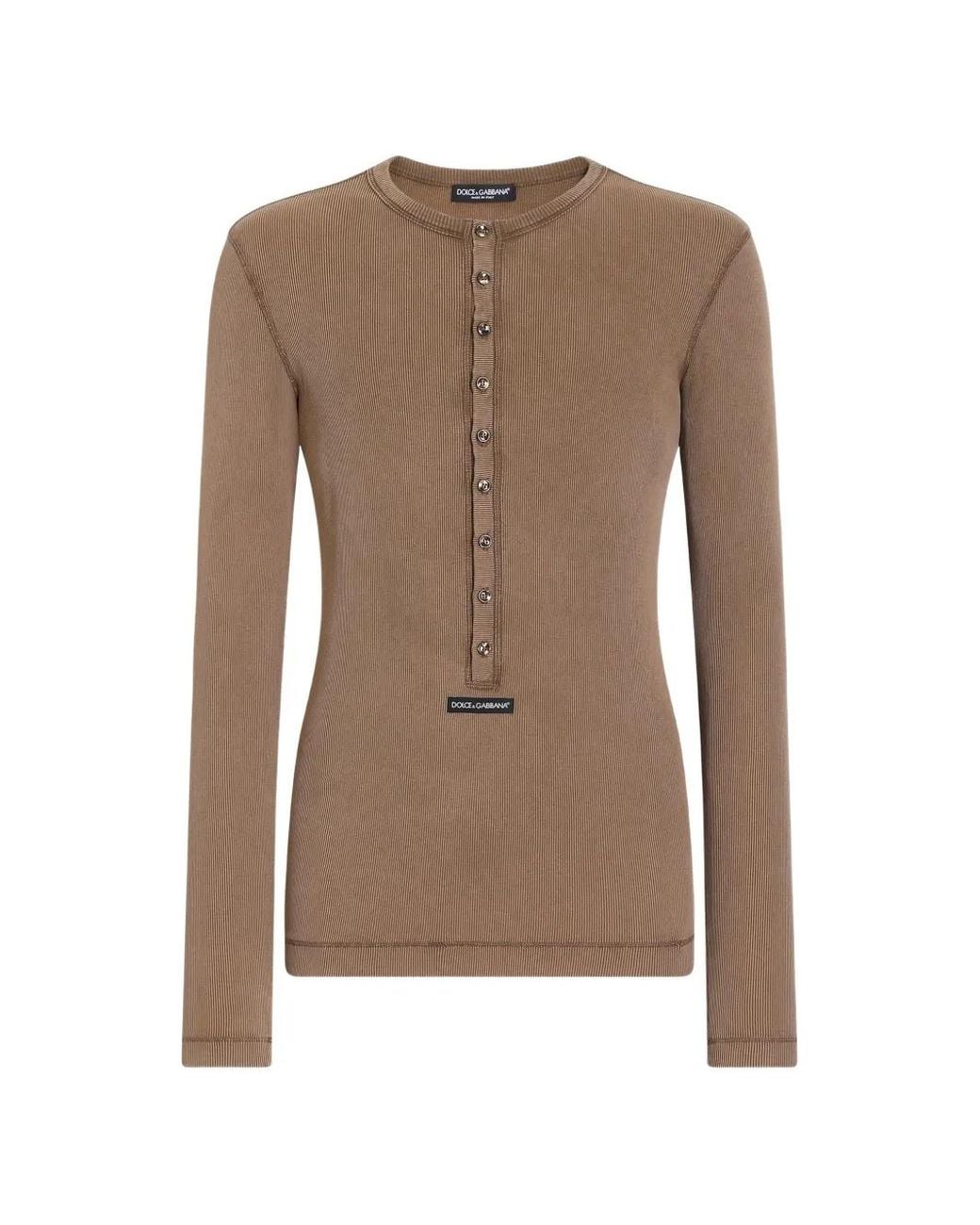 Dolce & Gabbana Brown T-Shirt Serafino À Design Côtelé for men