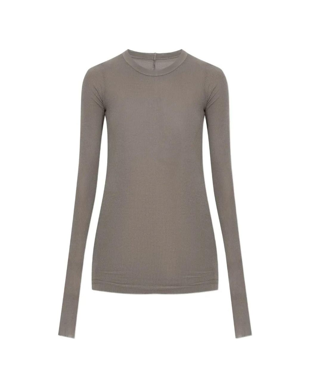 Rick Owens Gray Ribbed-Knit Long-Sleeve T-Shirt