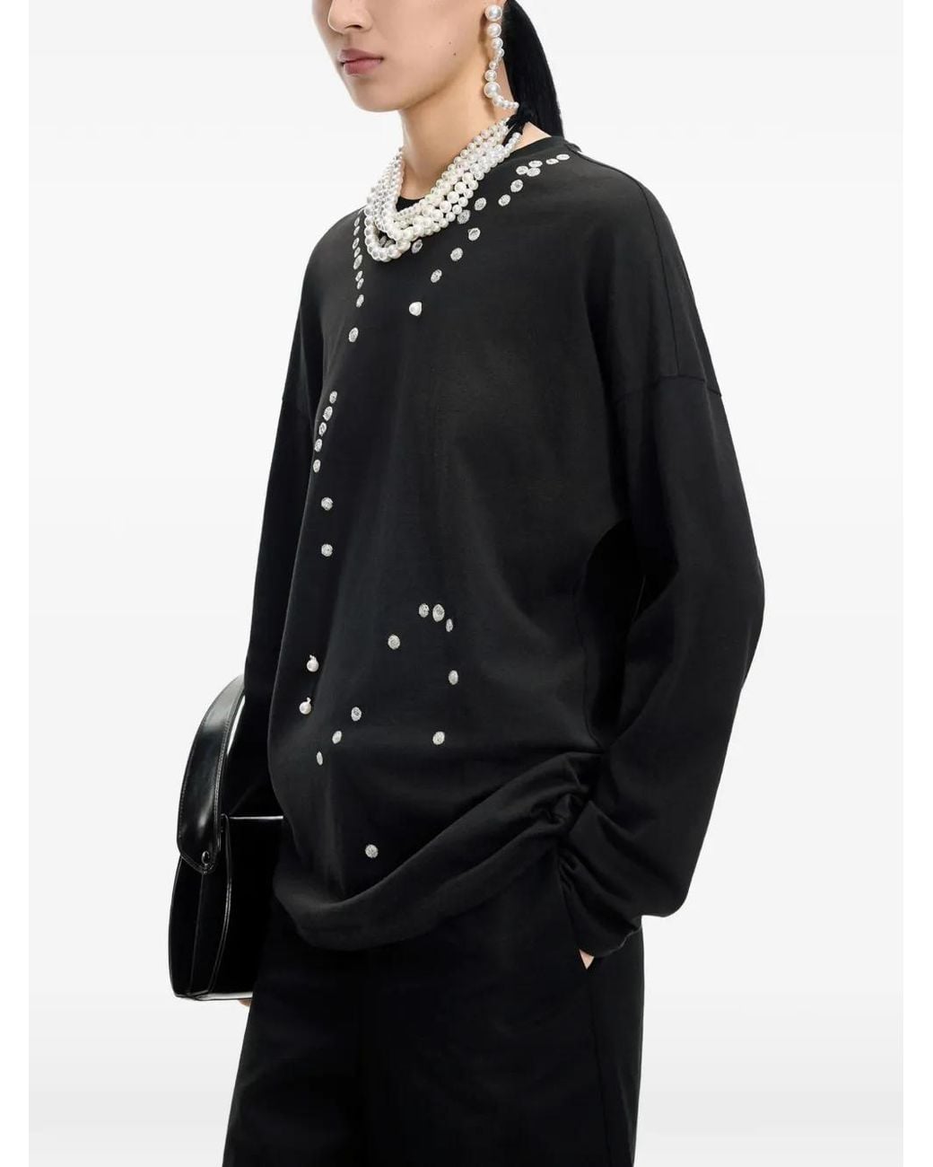 JNBY Black Pearl-Embellished Long-Sleeved T-Shirt