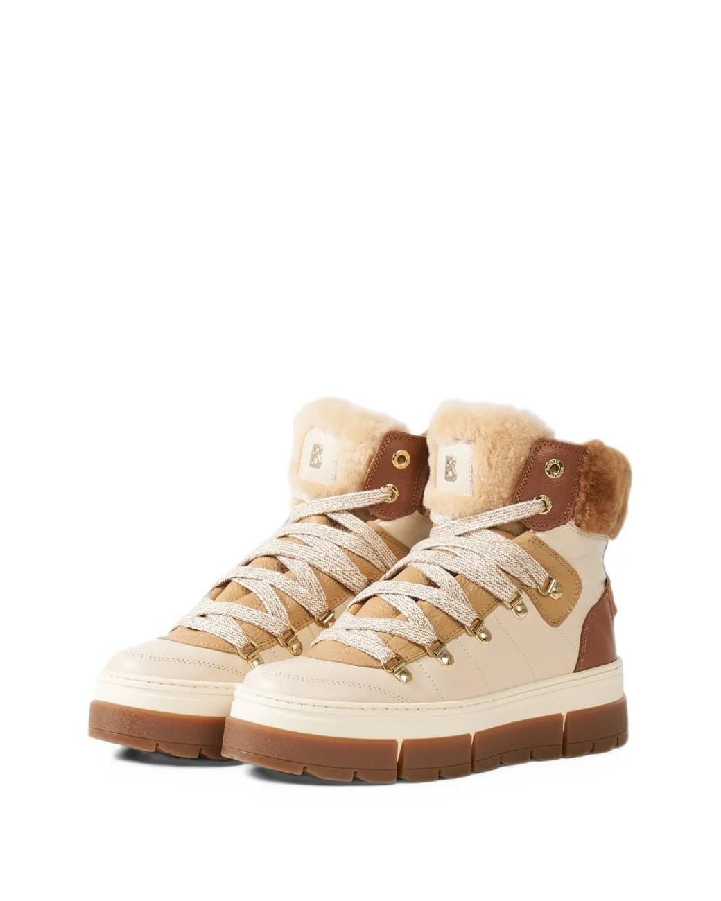 Bogner Brown Vaduz Shearling-Trim Lace-Up Ankle Boots