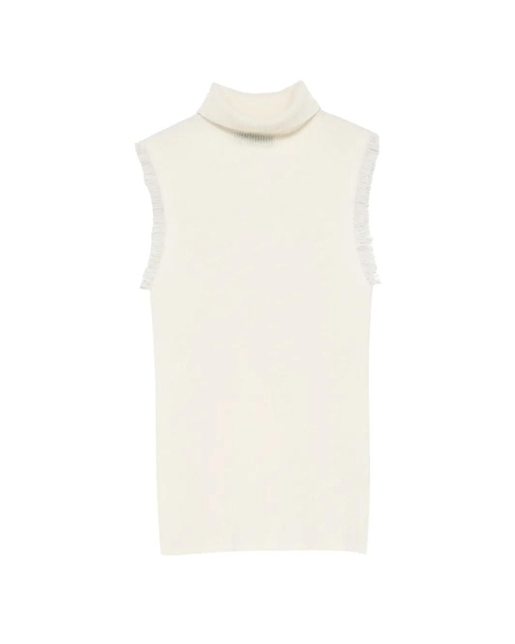 Le Petite Pulle White Fringed Sleeveless Sweater