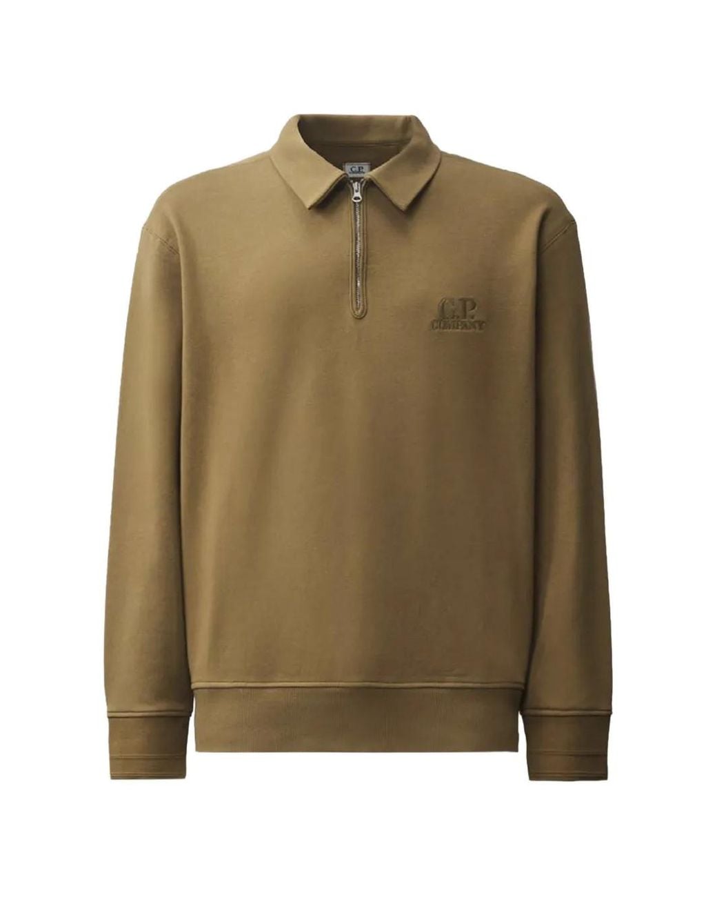 C P Company Green Logo-Embroidered Quarter-Zip Polo Shirt for men