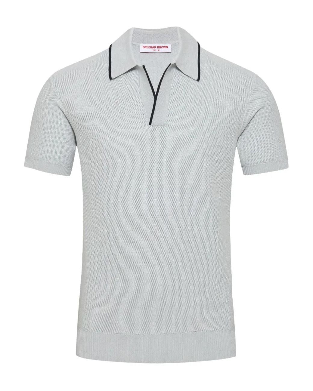 Orlebar Brown Gray Horton Piped-Trim Piqué Polo-Collar Top for men