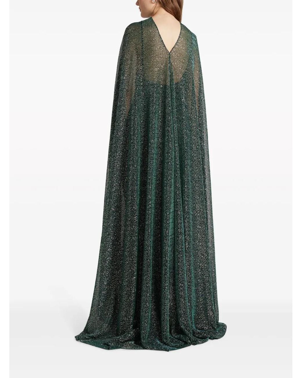 Talbot Runhof Green Cape Rhinestone-Embellished Gown
