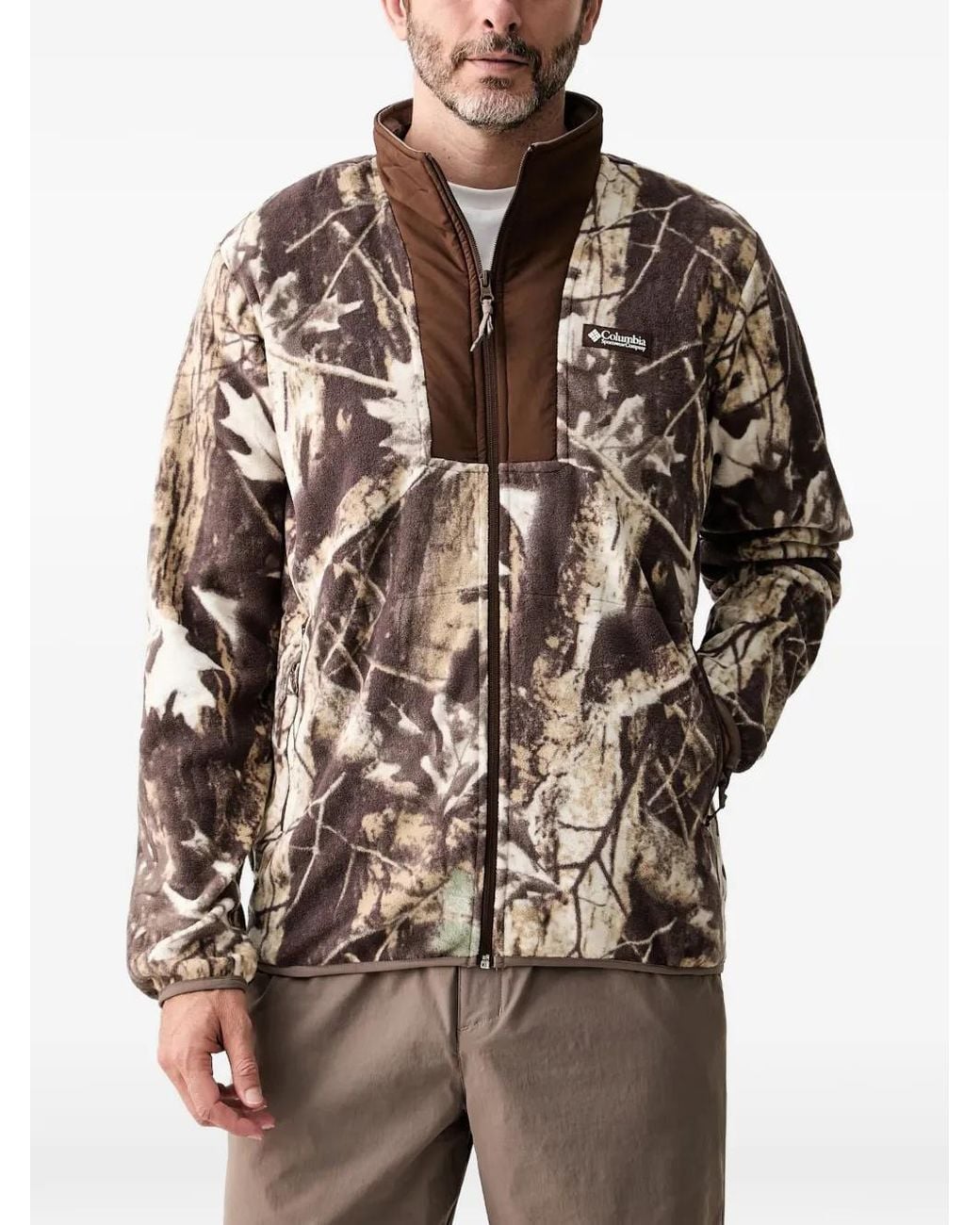 Columbia Brown Sequoia Grove Camouflage-Print Zip-Up Sweater for men