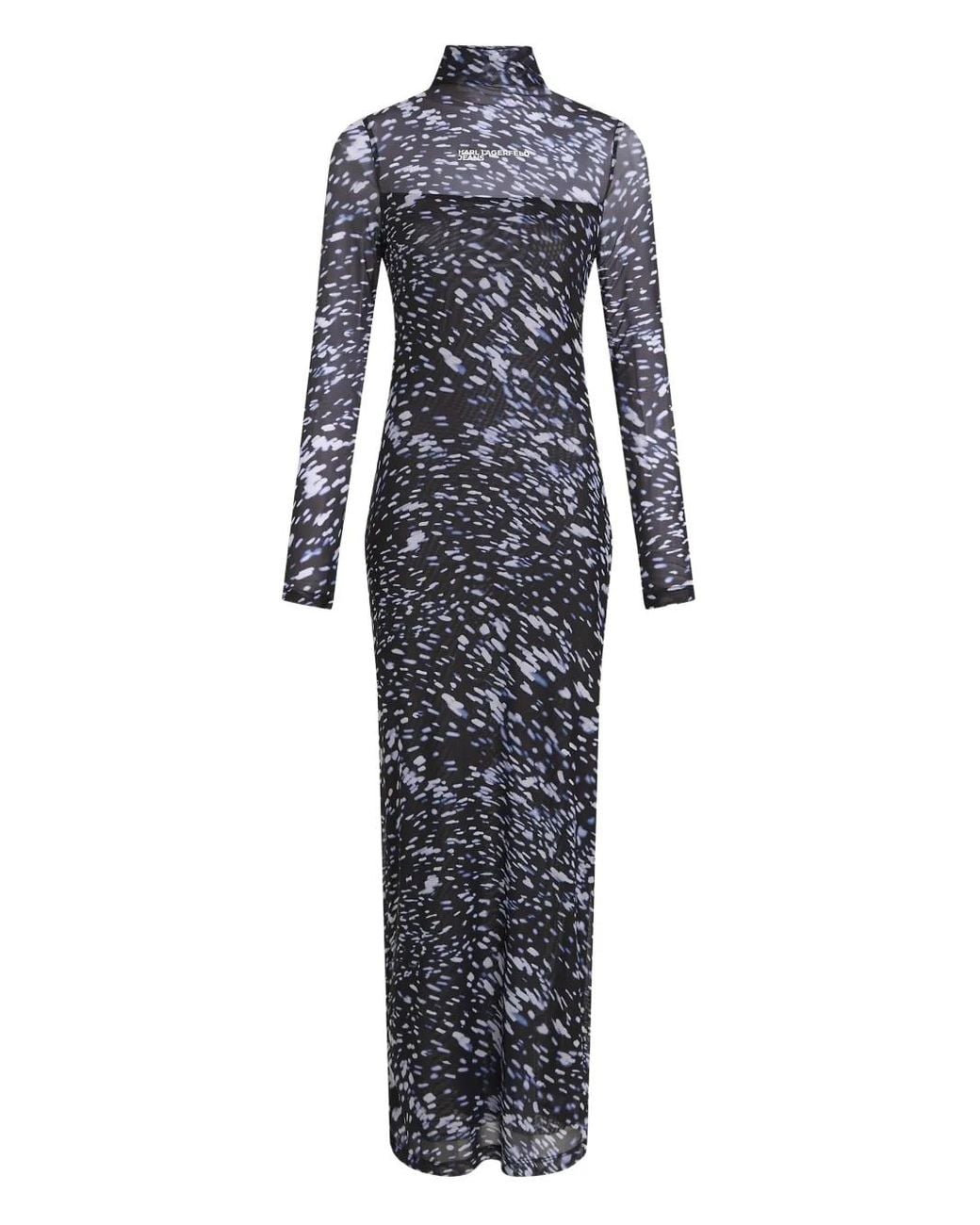 Karl Lagerfeld Blue Mesh High-Neck Dress