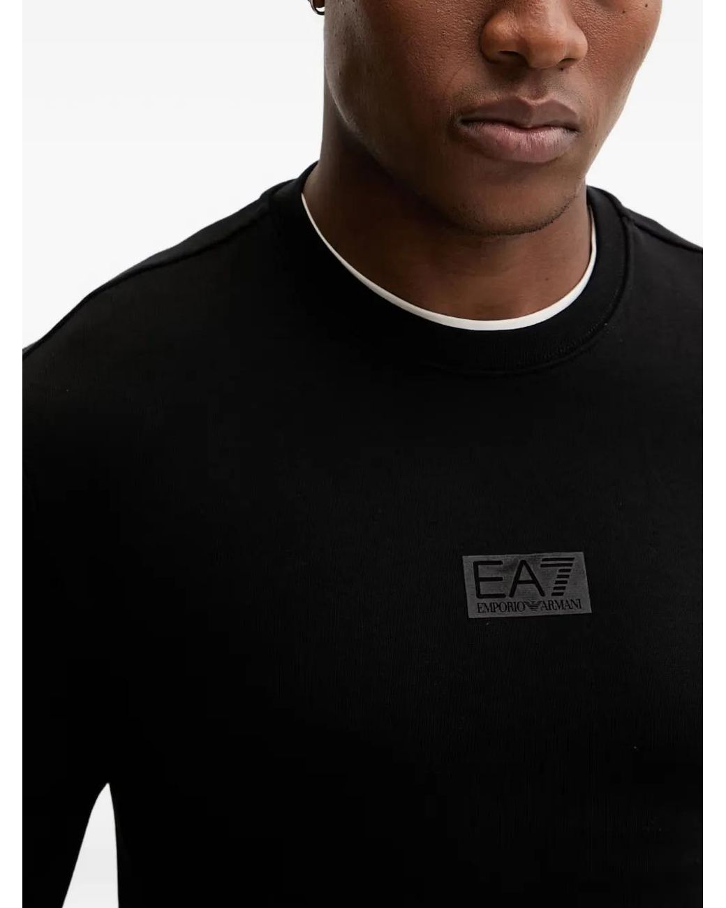 EA7 Black Logo Crew-Neck Sweatshirt for men