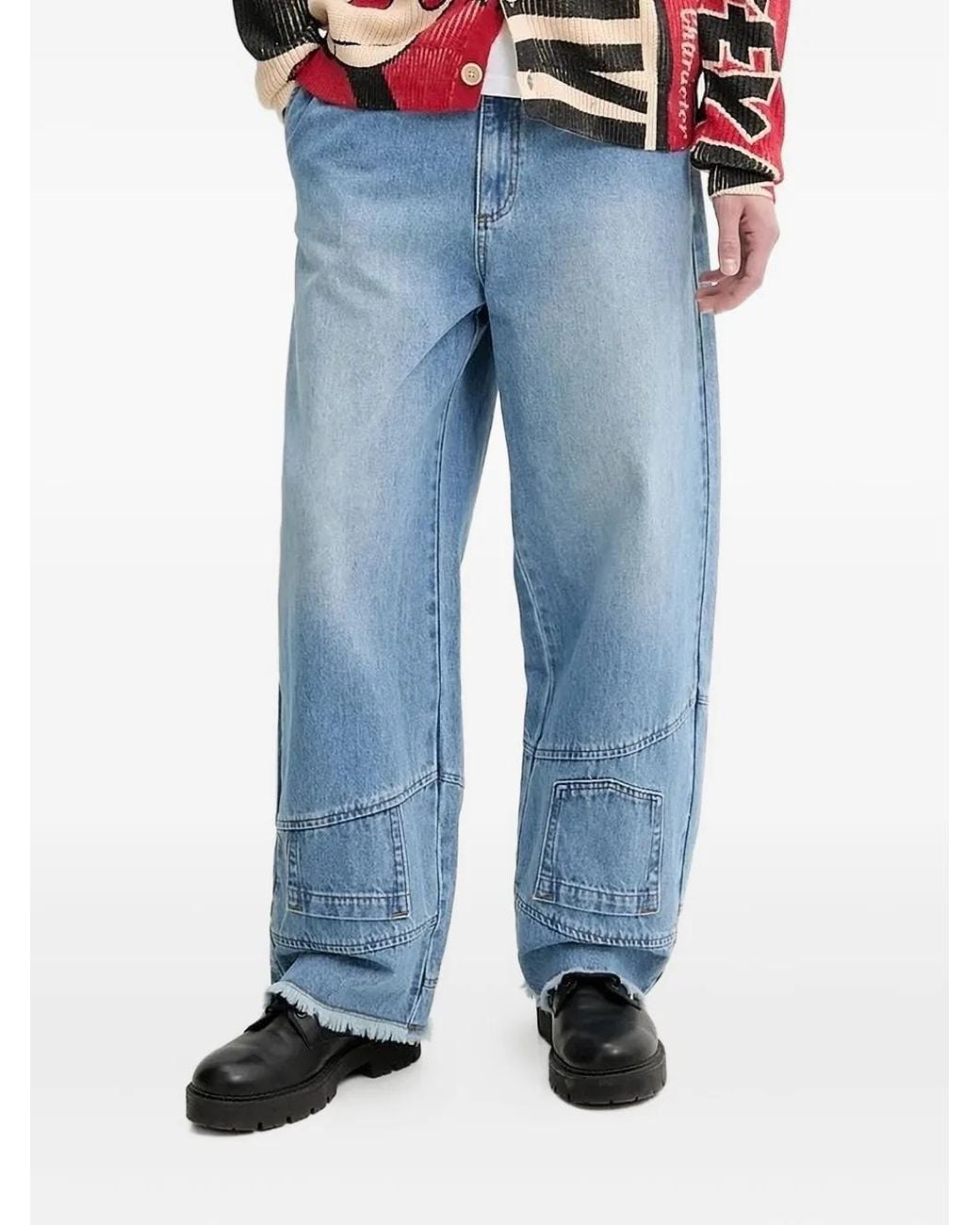 Desigual Blue Panelled Frayed Jeans for men