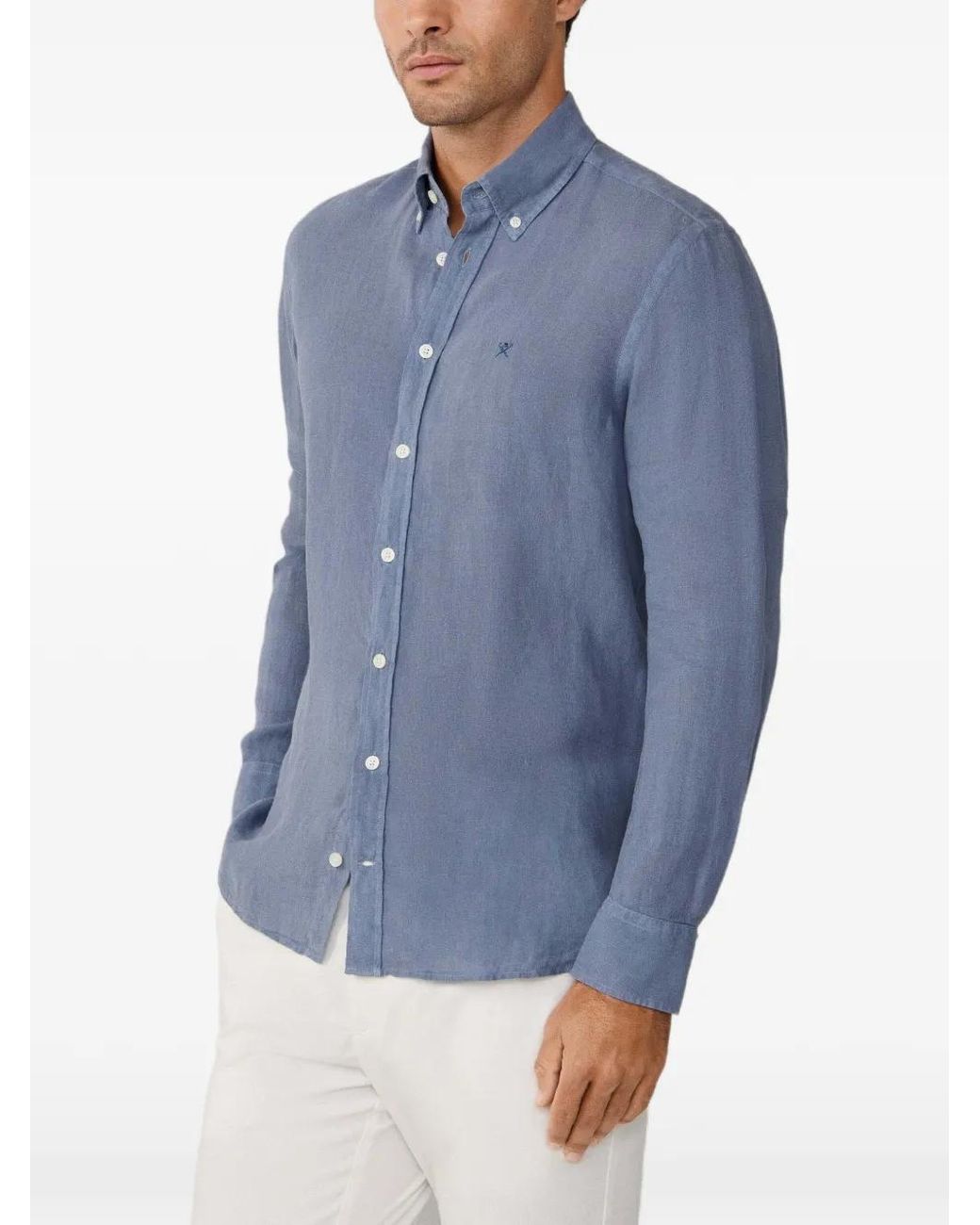 Hackett Blue Brompton Button-Down Linen Shirt for men