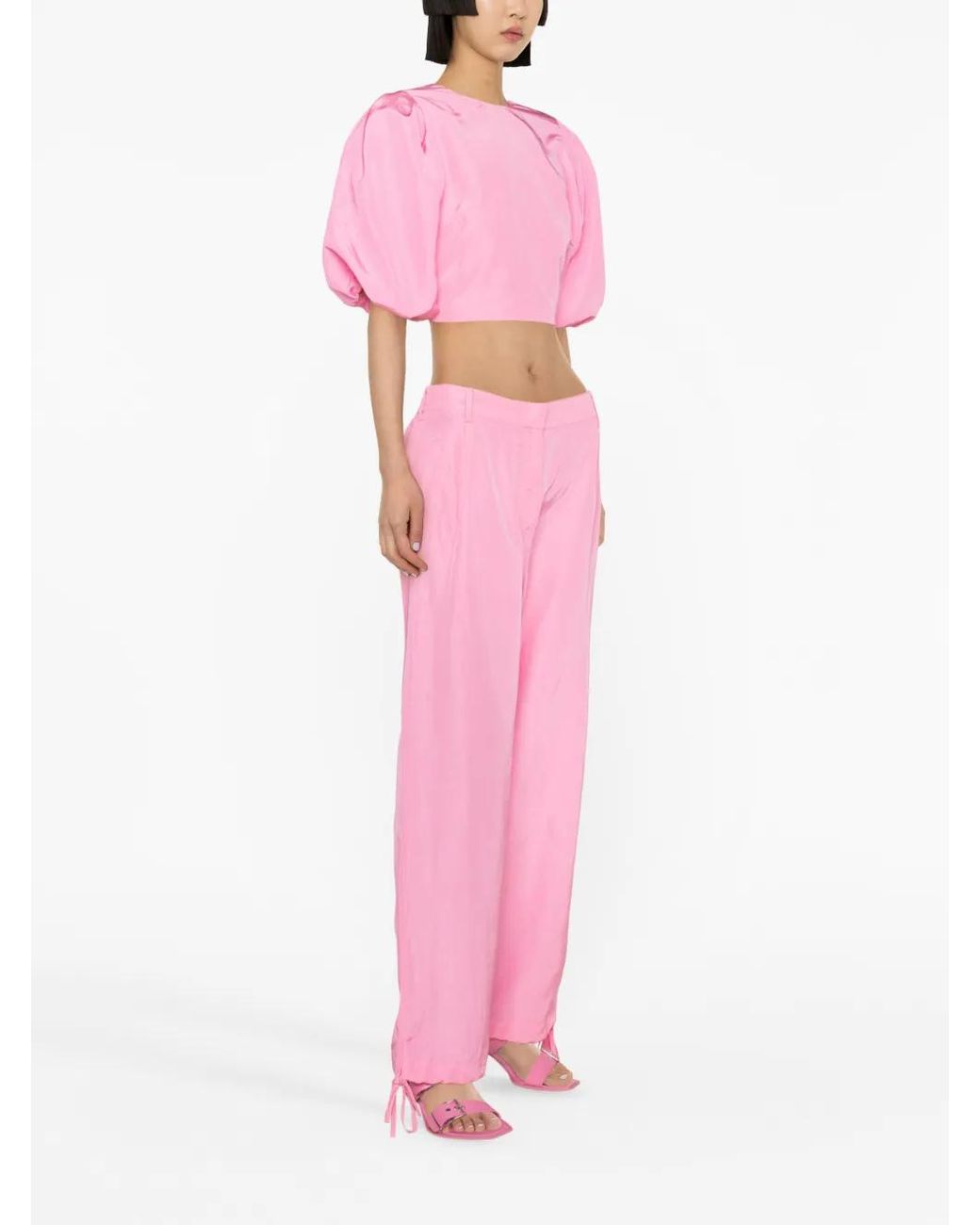 MSGM Pink Puff-Sleeved Crop Top