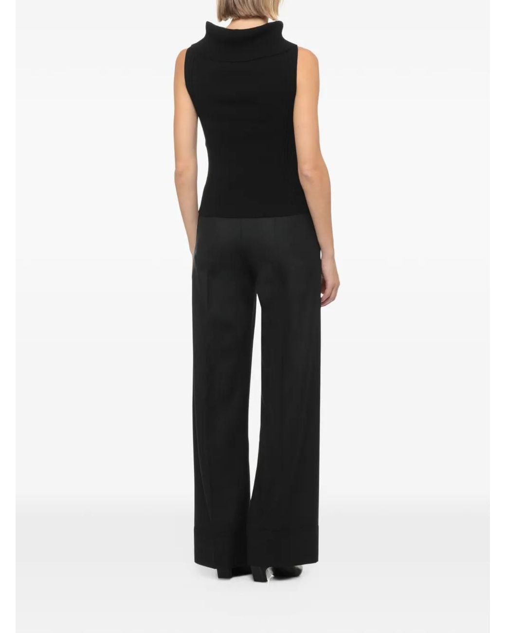 D.exterior Geribbelde Top Met Col in het Black