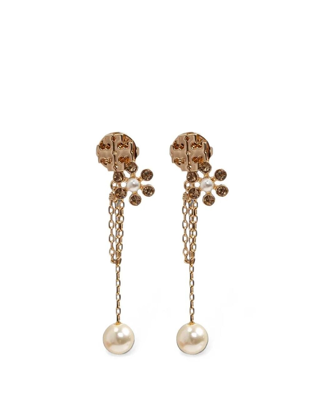 Tory Burch Metallic Moondance Pearl Chain Earrings