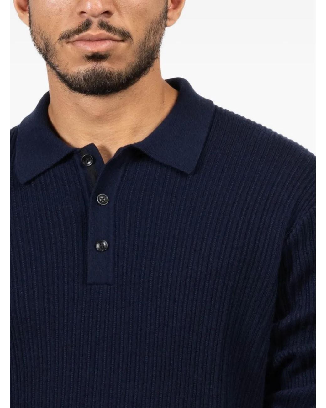 Rag & Bone Blue Crawford Ribbed Long-Sleeve Polo Shirt for men