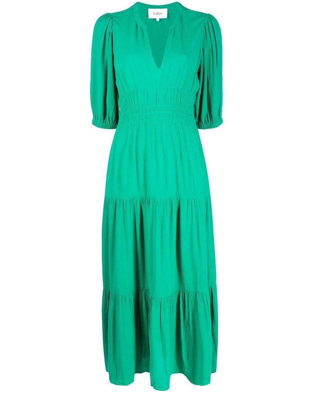 Ba&sh Tiered Midi Dress in Green | Lyst