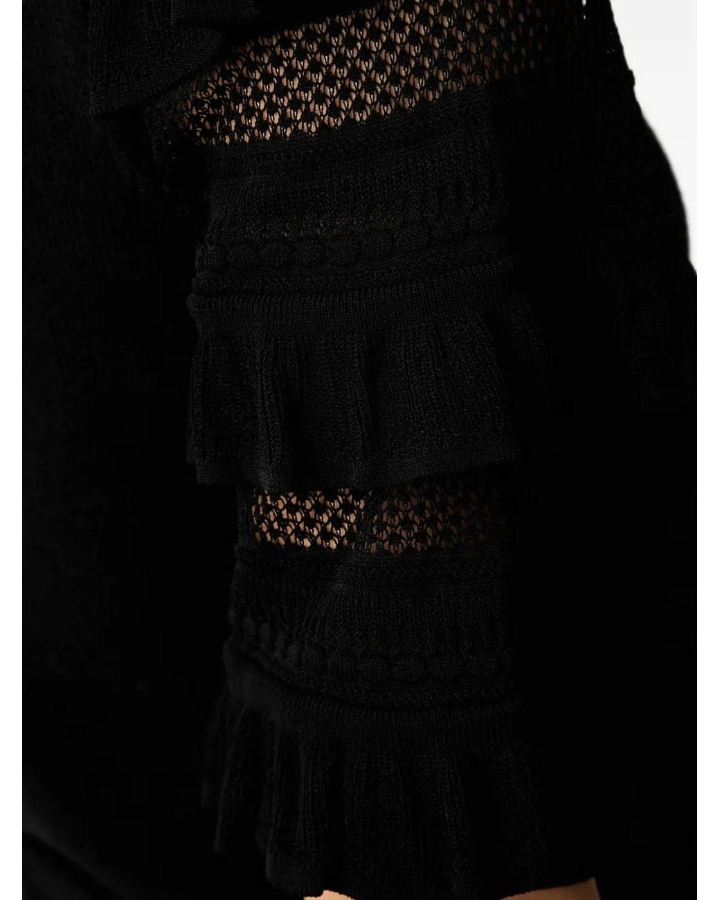 Twinset Black Mesh Stitch Sweater With Ruffles