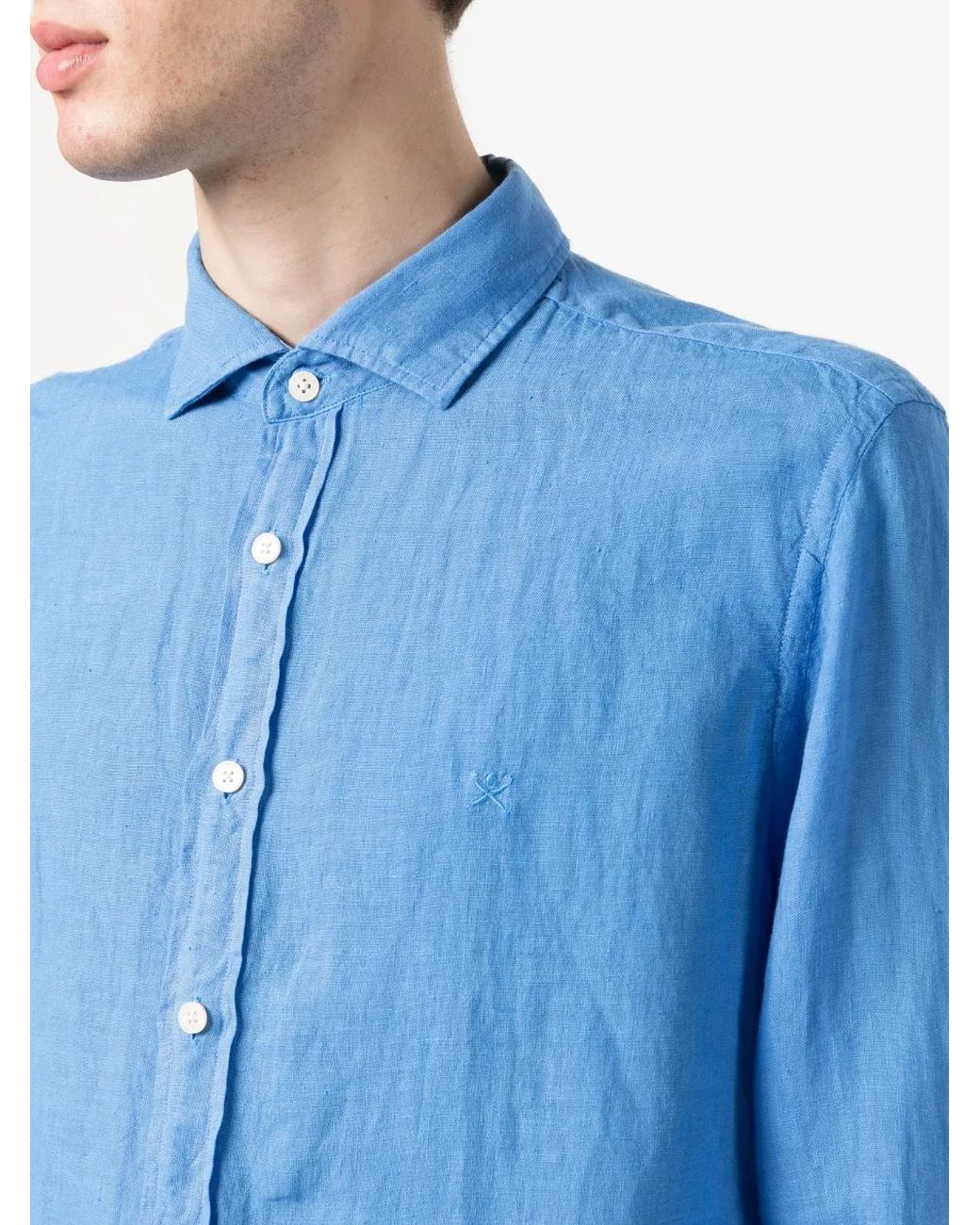 Hackett Blue Logo-Embroidered Linen Shirt for men