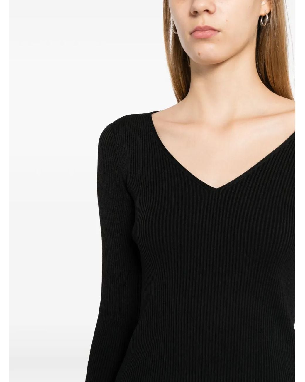 CFCL Black V-Neck Long-Sleeve Top