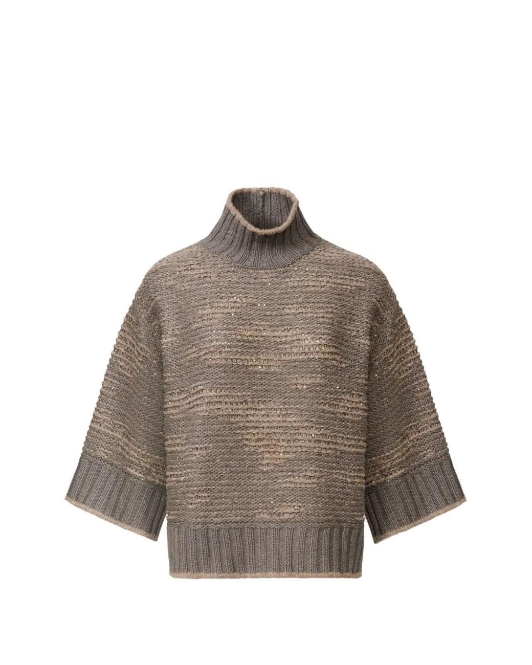 Fabiana Filippi Brown Sequin-Embellished High-Neck Sweater