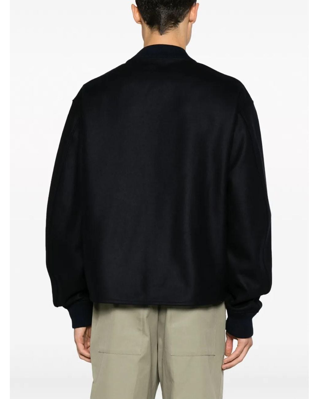 Jil Sander Black Zip-Up Wool Bomber Jacket for men