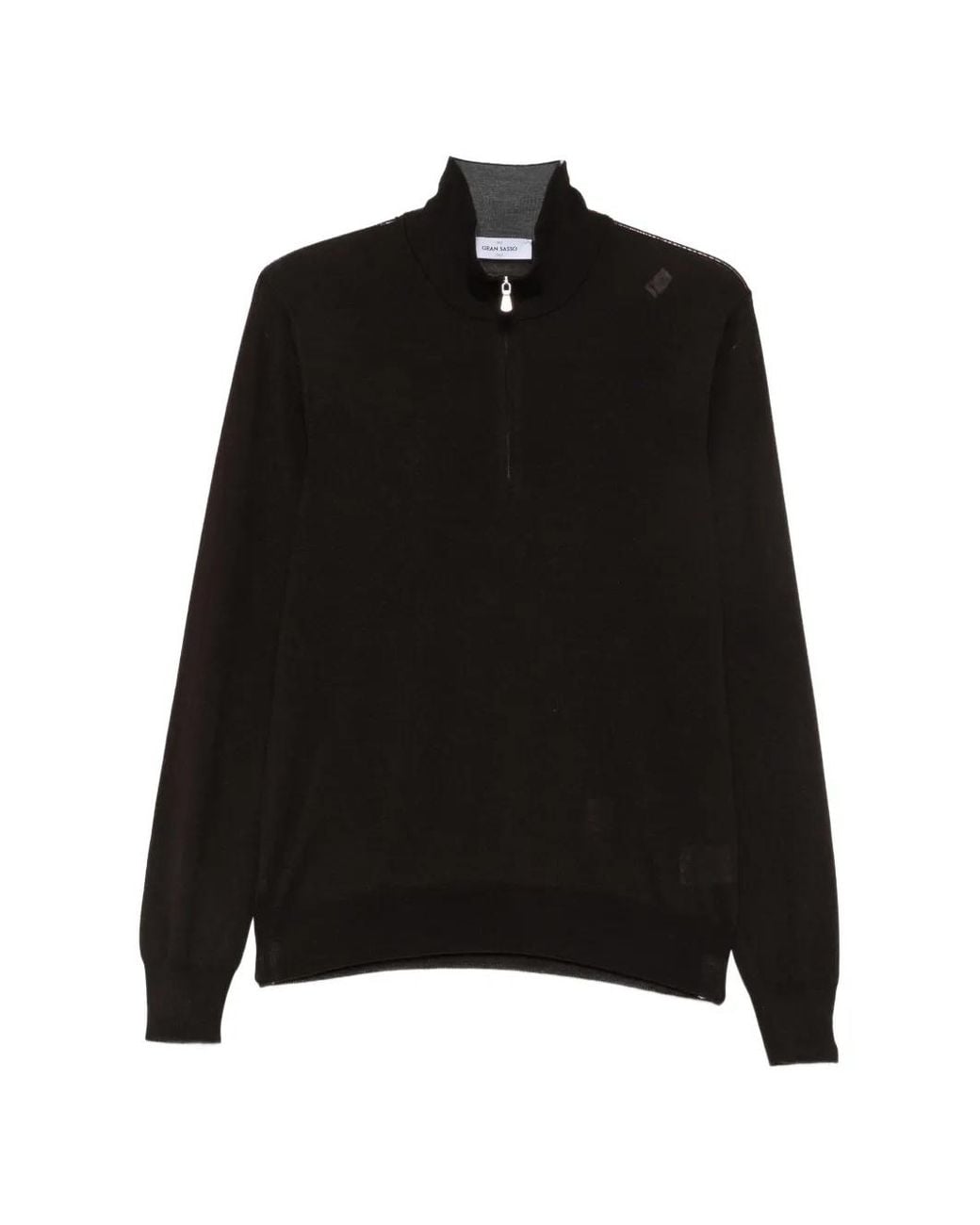 Gran Sasso Black Quarter-Zip Knitted Long-Sleeve Polo Shirt for men