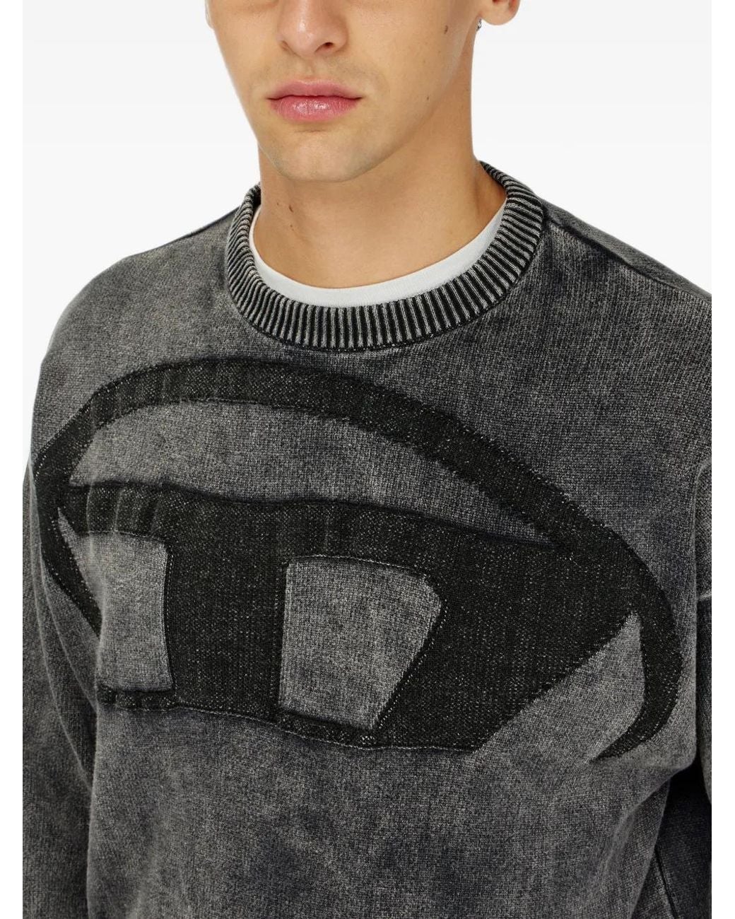 DIESEL Black Denim-Effect Jumper With Oval D Logo for men