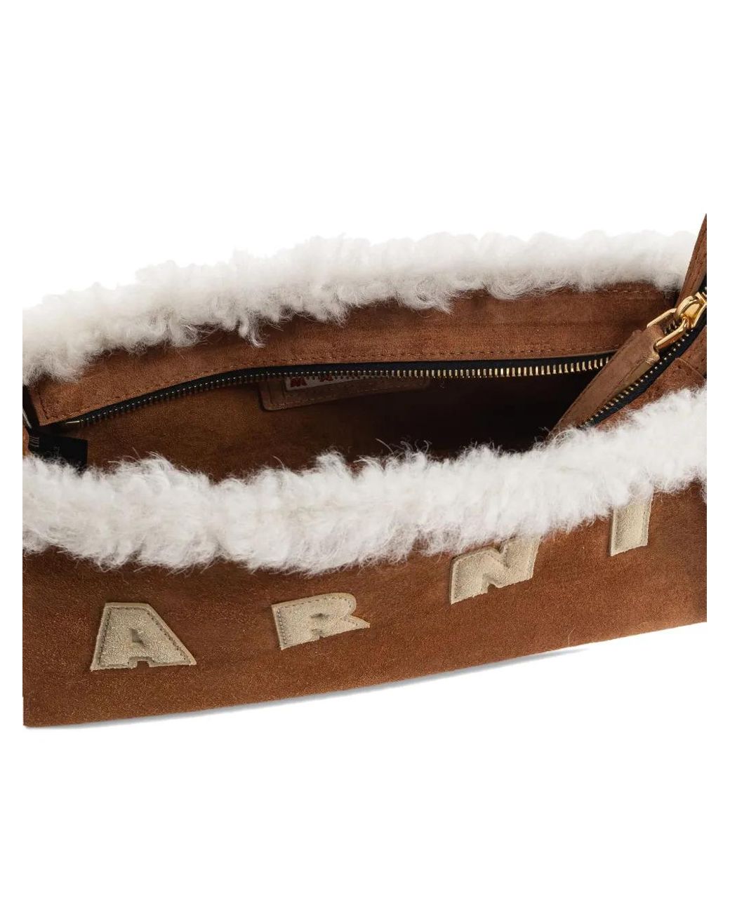 Marni Brown Shearling Baguette Museum Bag