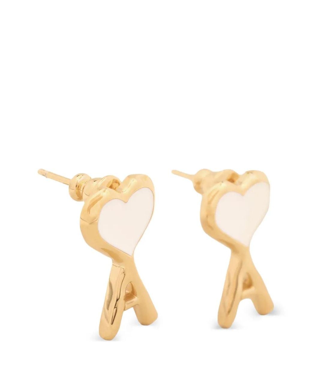 AMI Metallic Brass Earrings With Hammered Ami De Coeur