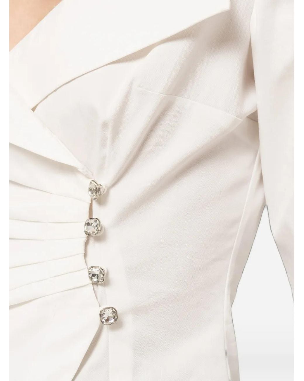 Nissa White Asymmetrical Crystal-Embellished Shirt