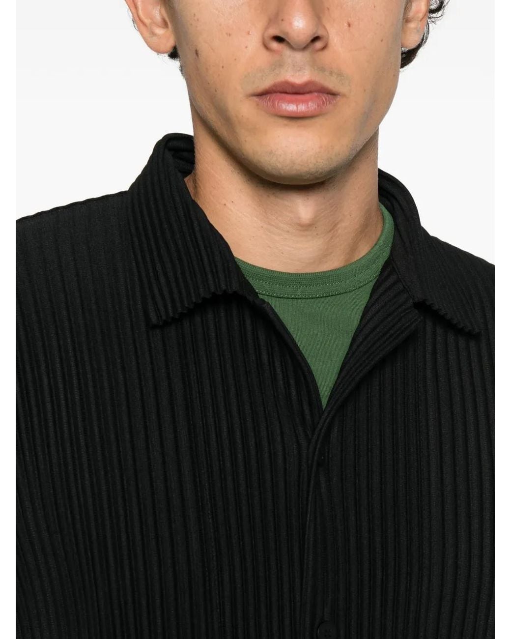 Homme Plissé Issey Miyake Black Plissé-Effect Long-Sleeve Shirt for men