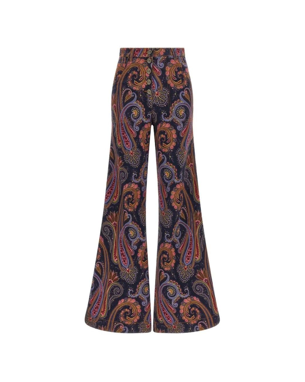 Etro Purple Paisley-Print Flared Jeans