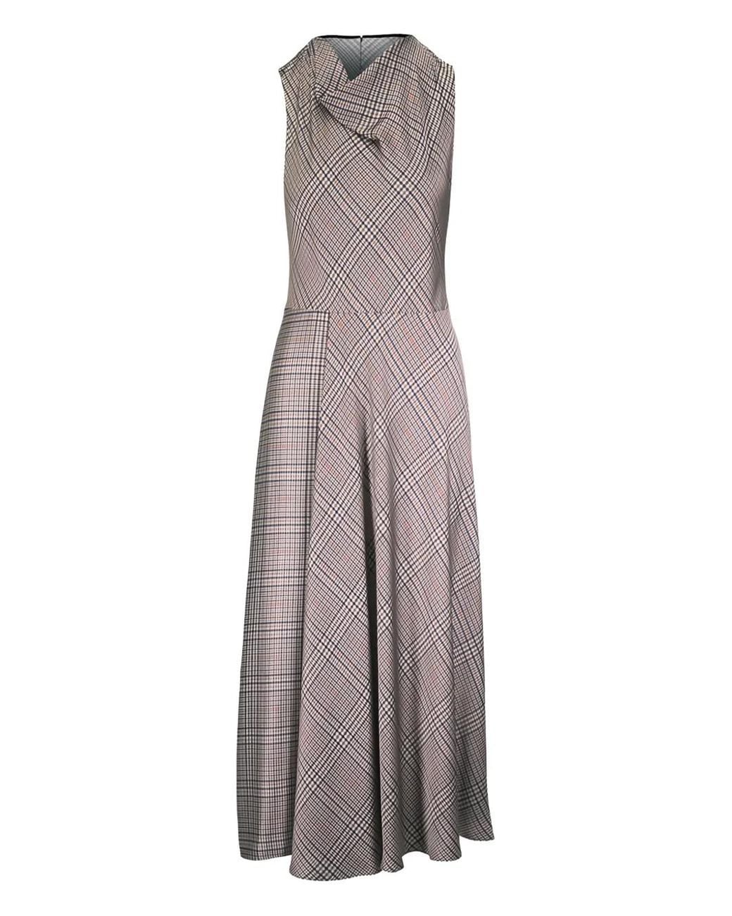 Vince Gray Plaid Cowl-Neck Dress