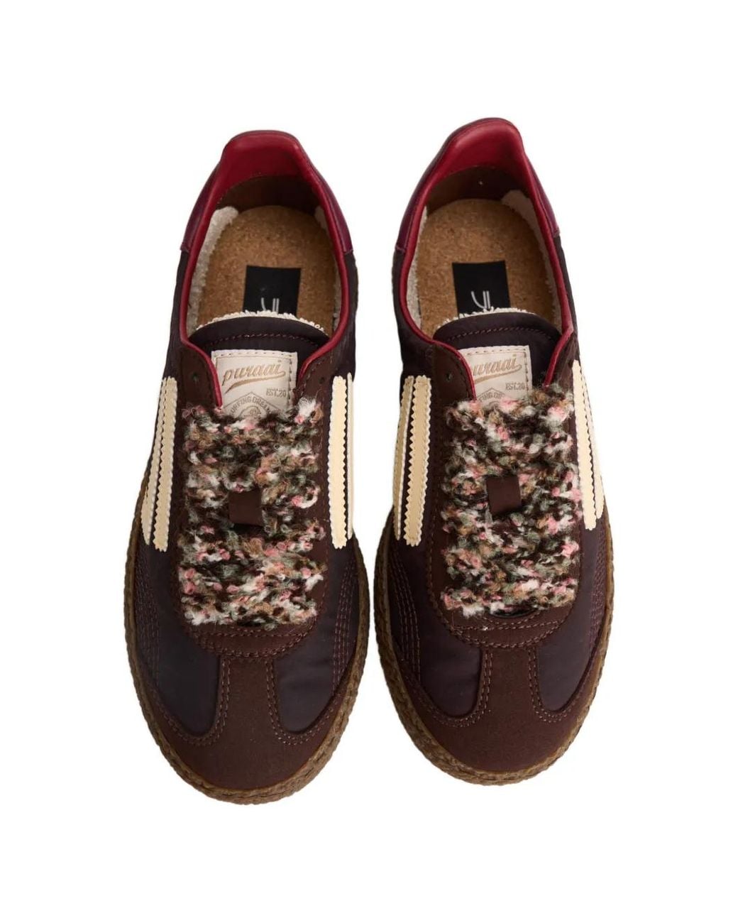 PURAAI Brown Bouclé-Panelled Sneakers