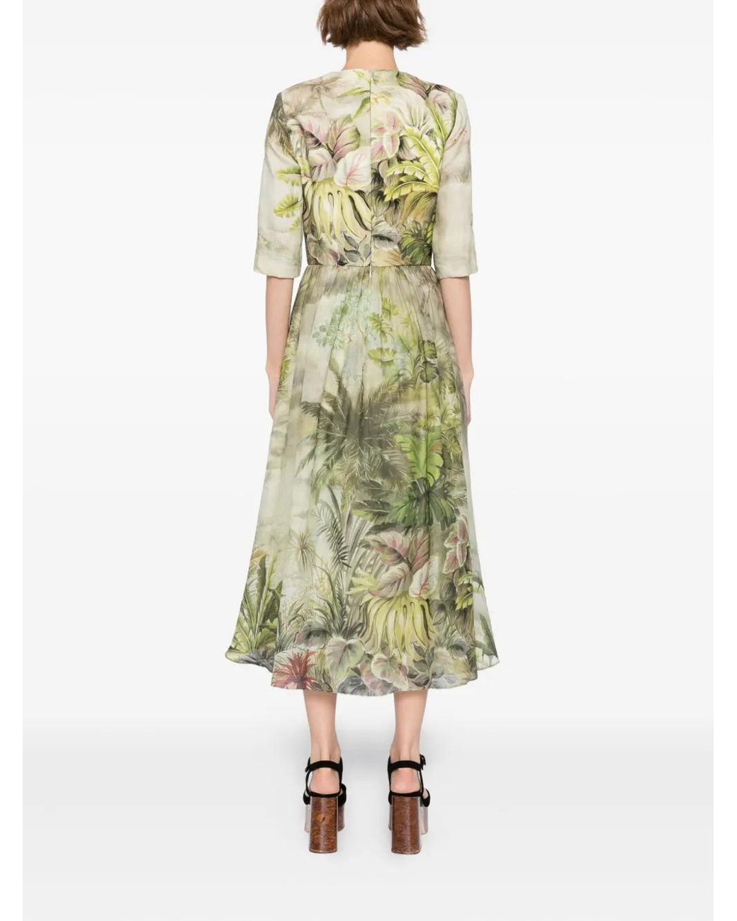 Elie Saab Green Printed Midi Dress