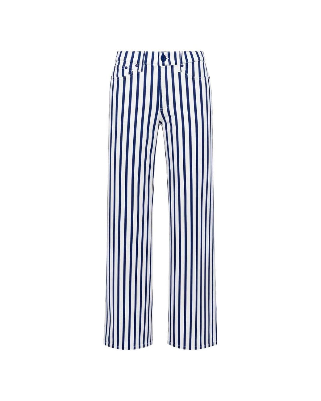 Alice + Olivia Blue Striped Straight-Leg Jeans